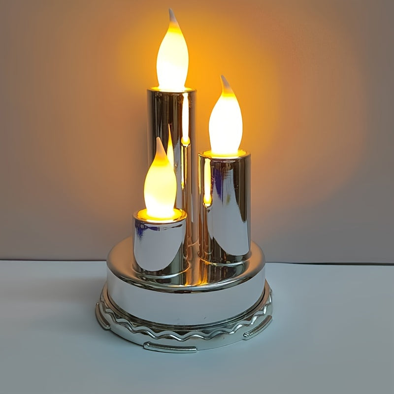 3pcs Flameless Golden Electronic Candles, Halloween/Christmas Holiday Decoration Candles, Suitable For Festivals, Parties, Camping, Wedding, Home Decoration And Other Occasions Decoration