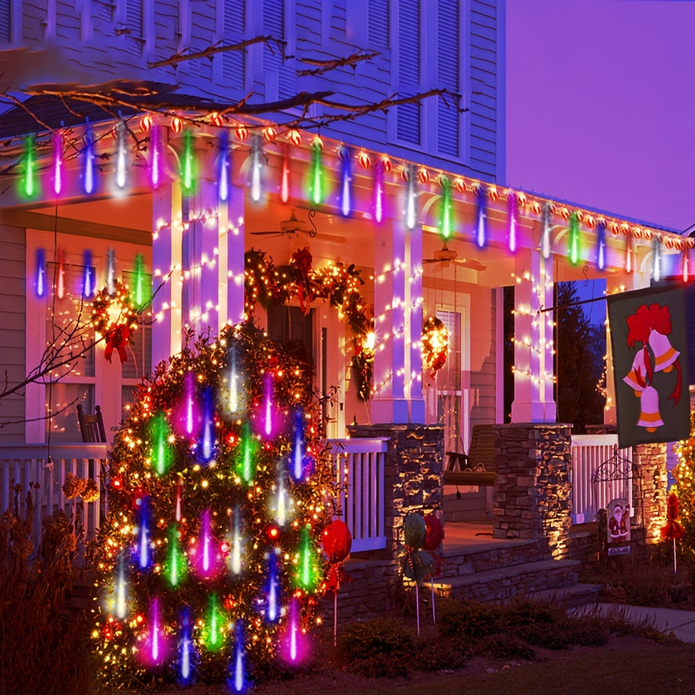 Christmas Lights Outdoor, 24 Tubes(Equivalent To 3 Sets Of 8-Tubes) Meteor Shower Lights Snow Falling Icicle Lights For Xmas Tree Halloween Decoration Wedding Party Window, UL Plug, White