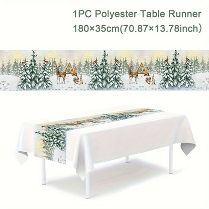 1PC Polyester Table Runner: Festive Christmas Snowman Design, Merry Christmas Decoration for Home, Xmas Ornament Tablecloth, Navidad Natal Noel New Year Gifts, 180x35cm (70.87x13.78inch)